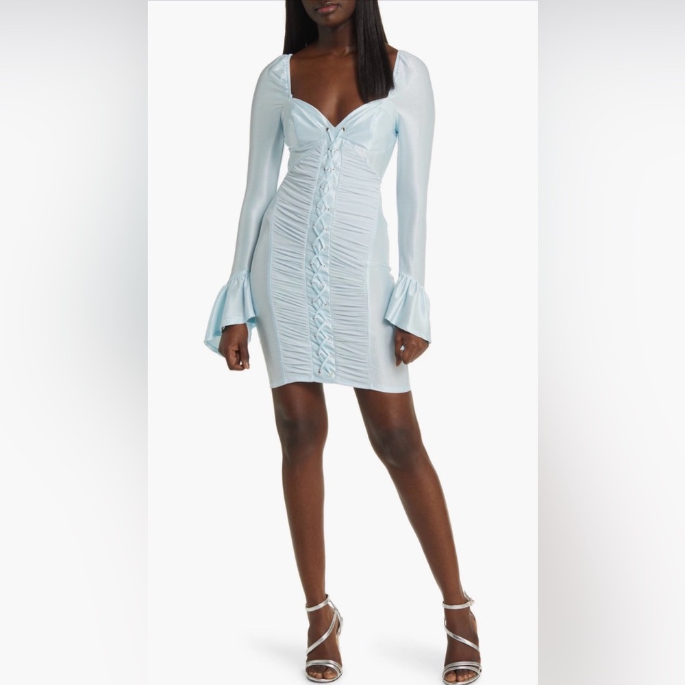 ASOS Shimmering Light Blue Cup Lace-Up Long Sleeve Mini Dress